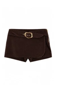 TRENDYOLMİLLA Brown Velvet Mini Shorts Skirt - Image 6