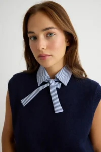 TRENDYOLMİLLA NAVY BLUE Shirt Collar Detailed Soft textured Knitwear Pullover - Image 2