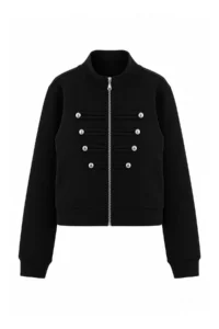 TRENDYOLMİLLA Black Zippered High Neck MANDARIN Button Detailed Regular Pattern Knitting Cardigan/Sweatshirt