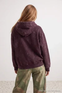 TRENDYOLMİLLA Brown Thick Wash Effect Hooded Zippered Oversized Knitting Cardigan/Sweatshirt - Image 3