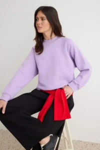 TRENDYOLMİLLA Wardrobe Essentials Lilac Thick Oversized/Wide Cut Knitting Sweatshirt with Fleece Inside