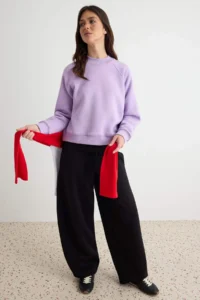 TRENDYOLMİLLA Wardrobe Essentials Lilac Thick Oversized/Wide Cut Knitting Sweatshirt with Fleece Inside - Image 2