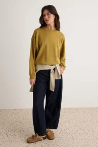 TRENDYOLMİLLA Wardrobe Essentials Light Khaki Stitching Detailed Oversized Patch Detailed Knitting Sweatshirt - Image 2