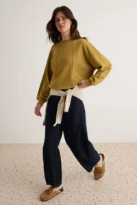 TRENDYOLMİLLA Wardrobe Essentials Light Khaki Stitching Detailed Oversized Patch Detailed Knitting Sweatshirt - Image 3