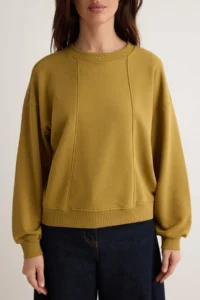 TRENDYOLMİLLA Wardrobe Essentials Light Khaki Stitching Detailed Oversized Patch Detailed Knitting Sweatshirt - Image 4