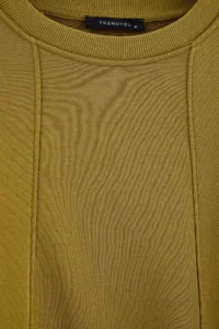 TRENDYOLMİLLA Wardrobe Essentials Light Khaki Stitching Detailed Oversized Patch Detailed Knitting Sweatshirt - Image 7