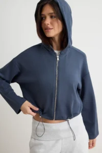 TRENDYOLMİLLA Anthracite Soft/Soft Touch Zippered Hooded Oversized Knitting Cardigan/Sweatshirt