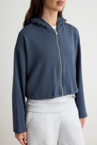 TRENDYOLMİLLA Anthracite Soft/Soft Touch Zippered Hooded Oversized Knitting Cardigan/Sweatshirt - Image 3