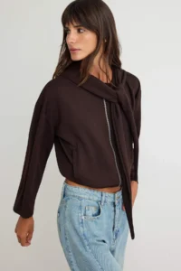 TRENDYOLMİLLA Brown Soft/Soft Touch Hooded Zippered Oversized Knitting Cardigan/Sweatshirt - Image 2