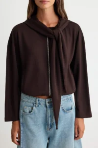 TRENDYOLMİLLA Brown Soft/Soft Touch Hooded Zippered Oversized Knitting Cardigan/Sweatshirt - Image 4