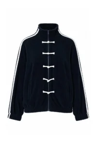 TRENDYOLMİLLA NAVY BLUE Fleece Oversized/Wide Cut High Neck China buttoned striped Knitting Sweatshirt - Image 6