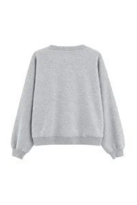 TRENDYOLMİLLA Gray Melange V-neck Ekstra Oversized/Wide Cut Drop Sleeve Thick Knitting Sweatshirt - Image 3
