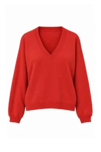 TRENDYOLMİLLA Red V-neck Ekstra Oversized/Wide Cut Drop Sleeve Thick Knitting Sweatshirt - Image 5