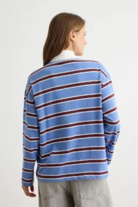 TRENDYOLMİLLA BROWN BEIGE Striped Oversized/Wide Cut Polo Shirt Collar Knitting Sweatshirt - Image 4