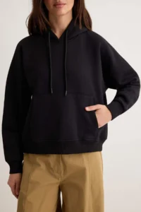 TRENDYOLMİLLA Black Thick Hooded Drawstring Oversized Knitting Sweatshirt - Image 3