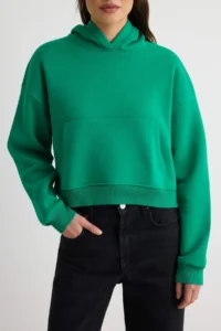 TRENDYOLMİLLA Green Thick Hooded Kangaroo with pocket Oversized Crop Knitting Sweatshirt - Image 3
