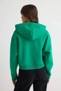 TRENDYOLMİLLA Green Thick Hooded Kangaroo with pocket Oversized Crop Knitting Sweatshirt - Image 4