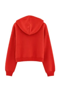 TRENDYOLMİLLA Wardrobe Essentials Red Thick Hooded Oversized Crop Knitting Sweatshirt with Fleece Inside - Image 3