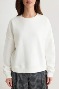 TRENDYOLMİLLA Ecru Thick Basic Oversized Crew Neck Knitting Sweatshirt with Fleece Inside - Image 3