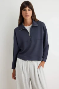 TRENDYOLMİLLA Anthracite Soft/Soft Touch Regular Pattern Sewing Detailed High Neck Knitting Sweatshirt