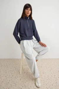 TRENDYOLMİLLA Anthracite Soft/Soft Touch Regular Pattern Sewing Detailed High Neck Knitting Sweatshirt - Image 2