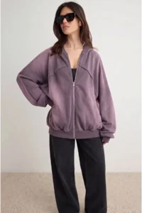 TRENDYOLMİLLA Purple Thick Extra Oversized/Wide Cut Hooded Antique/Faded Effect Knitting Sweatshirt