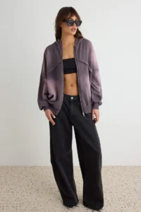 TRENDYOLMİLLA Purple Thick Extra Oversized/Wide Cut Hooded Antique/Faded Effect Knitting Sweatshirt - Image 3