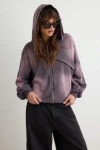 TRENDYOLMİLLA Purple Thick Extra Oversized/Wide Cut Hooded Antique/Faded Effect Knitting Sweatshirt - Image 4