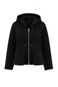 TRENDYOLMİLLA Black interlock peplum Zippered Hooded Knitting Sweatshirt