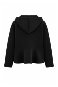 TRENDYOLMİLLA Black interlock peplum Zippered Hooded Knitting Sweatshirt - Image 3