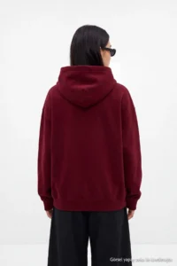 TRENDYOLMİLLA Plum Thick Fleece Inside Slogan Printed Zippered Hooded Knitting Sweatshirt - Image 5