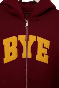 TRENDYOLMİLLA Plum Thick Fleece Inside Slogan Printed Zippered Hooded Knitting Sweatshirt - Image 7