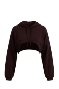 TRENDYOLMİLLA Brown Thick Hooded Laced Bolero Knitting Sweatshirt - Image 4