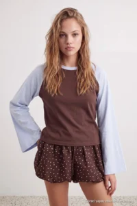 TRENDYOLMİLLA Multicolored Premium interlock Raglan Sleeve Oversized Beyzbol Long Sleeve Knitting T-Shirt