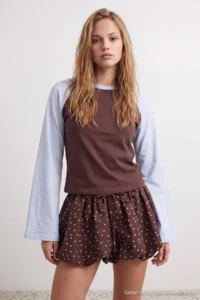 TRENDYOLMİLLA Multicolored Premium interlock Raglan Sleeve Oversized Beyzbol Long Sleeve Knitting T-Shirt - Image 3