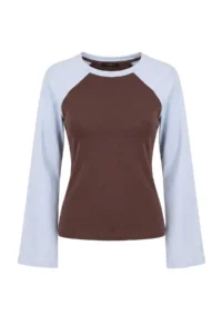 TRENDYOLMİLLA Multicolored Premium interlock Raglan Sleeve Oversized Beyzbol Long Sleeve Knitting T-Shirt - Image 5