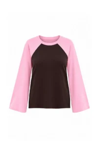 TRENDYOLMİLLA PINK Premium interlock Raglan Sleeve Oversized Pattern Beyzbol Long Sleeve Knitting T-Shirt