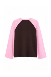 TRENDYOLMİLLA PINK Premium interlock Raglan Sleeve Oversized Pattern Beyzbol Long Sleeve Knitting T-Shirt - Image 4