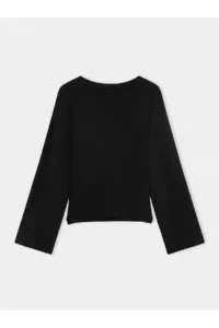 TRENDYOLMİLLA Black Waist Fitting Crew Neck Drop Sleeve Viskonlu Flexible Rib Knitting T-Shirt - Image 6