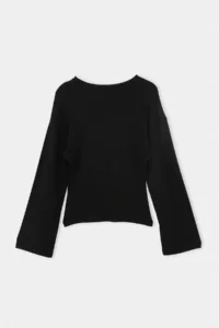 TRENDYOLMİLLA Black Waist Fitting Crew Neck Drop Sleeve Viskonlu Flexible Rib Knitting T-Shirt - Image 8