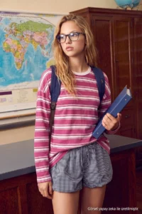 TRENDYOLMİLLA Plum Striped Regular Crew Neck LONG Regular Combed Cotton single jersey Knitting T-Shirt - Image 2