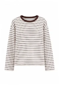 TRENDYOLMİLLA Brown*001 Striped Premium Oversized/Wide Cut interlock Knitting T-Shirt