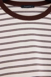 TRENDYOLMİLLA Brown*001 Striped Premium Oversized/Wide Cut interlock Knitting T-Shirt - Image 2