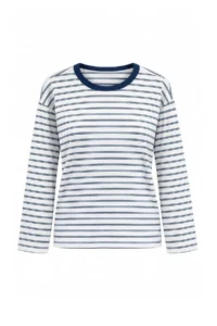 TRENDYOLMİLLA Ecru NAVY BLUE Striped Premium Oversized/Wide Cut interlock Knitting T-Shirt