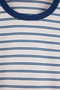 TRENDYOLMİLLA Ecru NAVY BLUE Striped Premium Oversized/Wide Cut interlock Knitting T-Shirt - Image 2