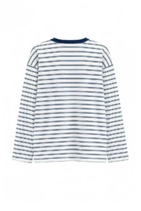 TRENDYOLMİLLA Ecru NAVY BLUE Striped Premium Oversized/Wide Cut interlock Knitting T-Shirt - Image 4