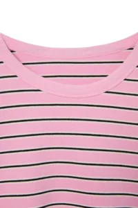 TRENDYOLMİLLA PINK Striped Premium Overisize/Wide Cut Crew Neck interlock Knitting T-Shirt - Image 9