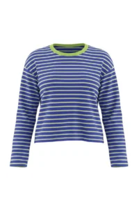 TRENDYOLMİLLA Saks BLUE Striped Premium Overisize/Wide Cut Crew Neck interlock Knitting T-Shirt - Image 5