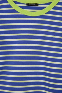 TRENDYOLMİLLA Saks BLUE Striped Premium Overisize/Wide Cut Crew Neck interlock Knitting T-Shirt - Image 7