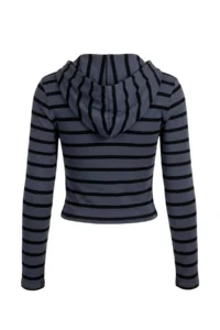 TRENDYOLMİLLA Black Striped Fitted Hooded Crop Viscose Flexible Knitting T-Shirt - Image 6